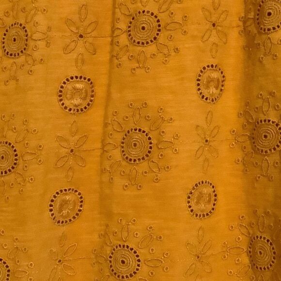 anthropology MUSTARD YELLOW FLATTER SLEEVE EYELET EMBROIDERED COTTON - Picture 5 of 15